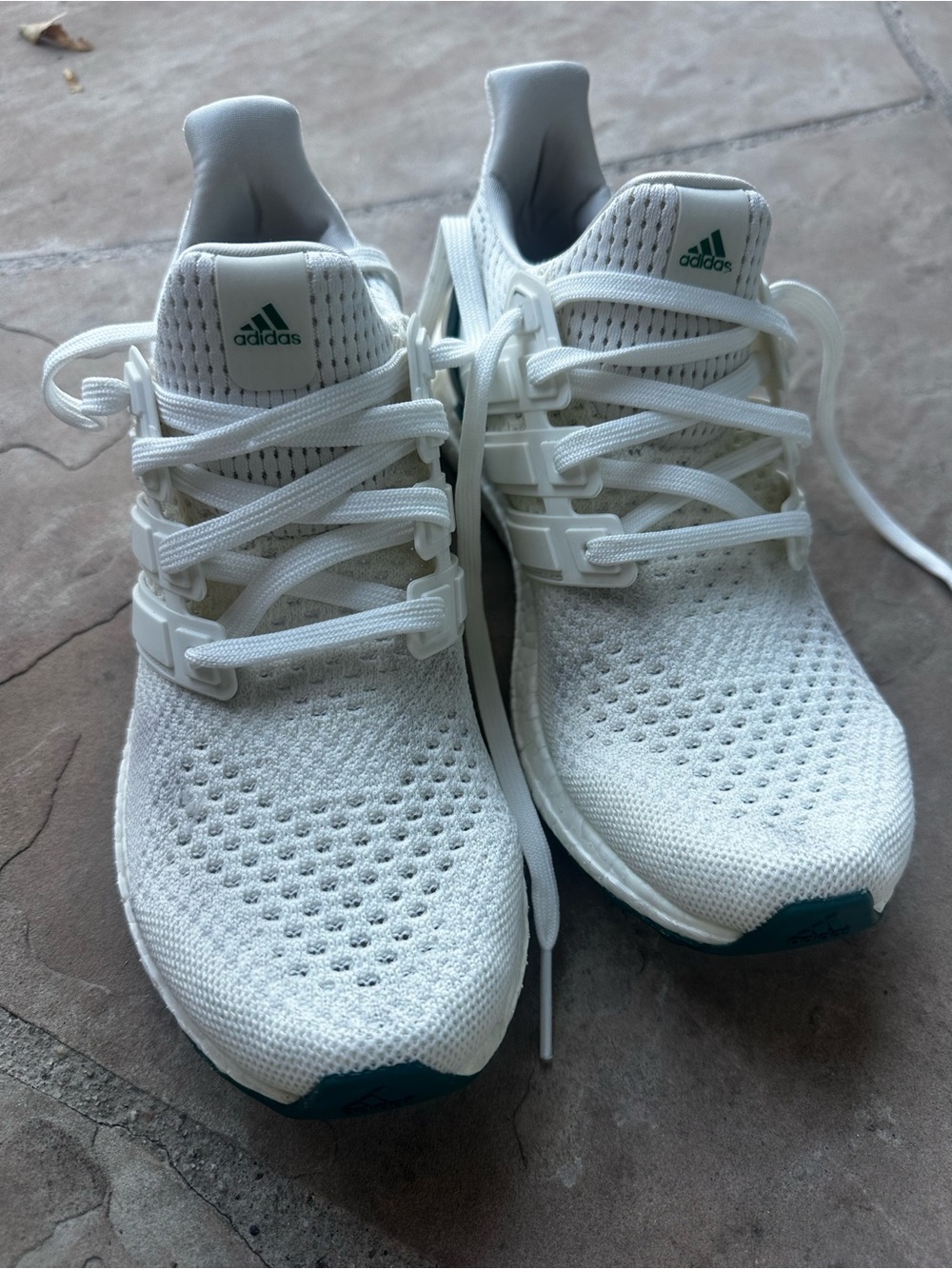 adidas womens unltraboost White Sneakers with green Accents